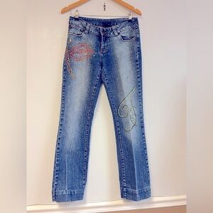 Vintage FUBU Women’s Rhinestone Boot Cut‎ Jeans – Y2K Medium Wash (Size 5/6)